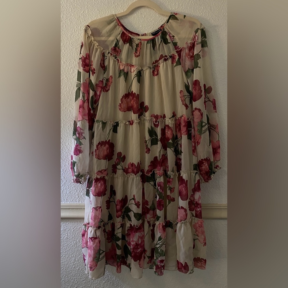 Tan And Burgundy Floral Mini Dress